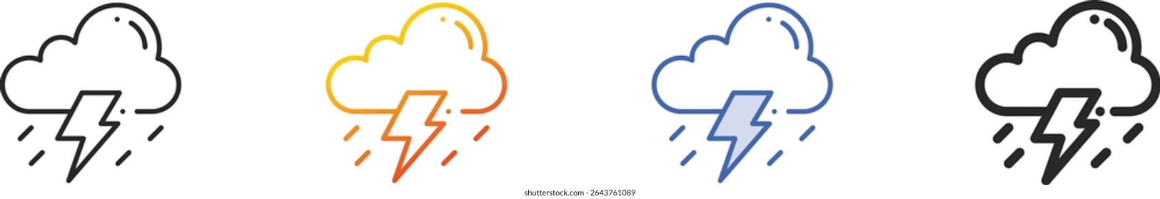 thunderstorm icon.Thin Linear, gradiente, traço azul e negrito Design isolado no fundo branco
