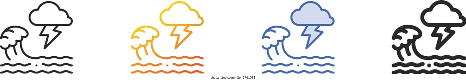 thunderstorm icon.Thin Linear, gradiente, traço azul e negrito Design isolado no fundo branco