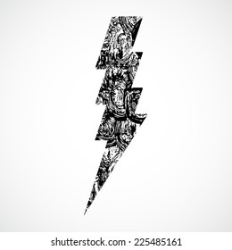 Thunderstorm lightning bolt, thunder grunge vector