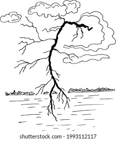Thunderstorm and lightning  graphic black sketch illustration vector. natural phenomenon
