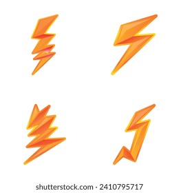 Thunderstorm lightning icons set cartoon vector. Natural phenomenon. Bad weather