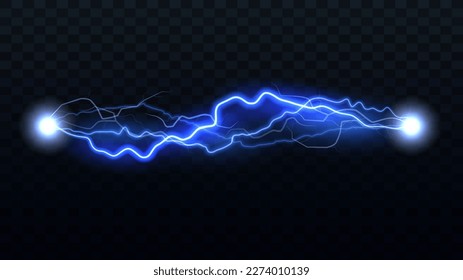 Thunderstorm and lightning. Magic electricity lighting effects. Realistic design element. Vector Illustration