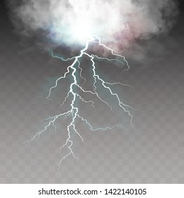Thunderstorm and lightning. Realistic lightnings with transparency. Magic and bright lighting effects. Effects vector EPS10