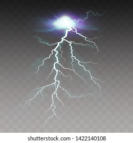 Thunderstorm and lightning. Realistic lightnings with transparency. Magic and bright lighting effects. Effects vector EPS10