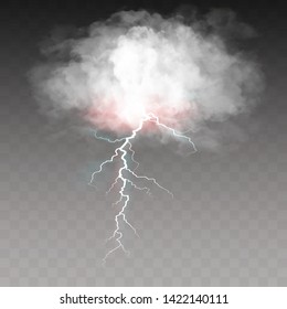 Thunderstorm and lightning. Realistic lightnings with transparency. Magic and bright lighting effects. Effects vector EPS10