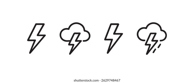 Thunderstorm and lightning weather icon set vector