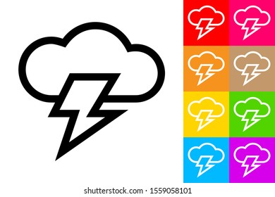 Thunderstorm. Line Icon With Different Color Background.