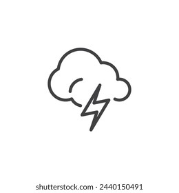 Thunderstorm line icon. linear style sign for mobile concept and web design. Cloud with lightning bolt outline vector icon. Stormy weather symbol, logo illustration. Vector graphics