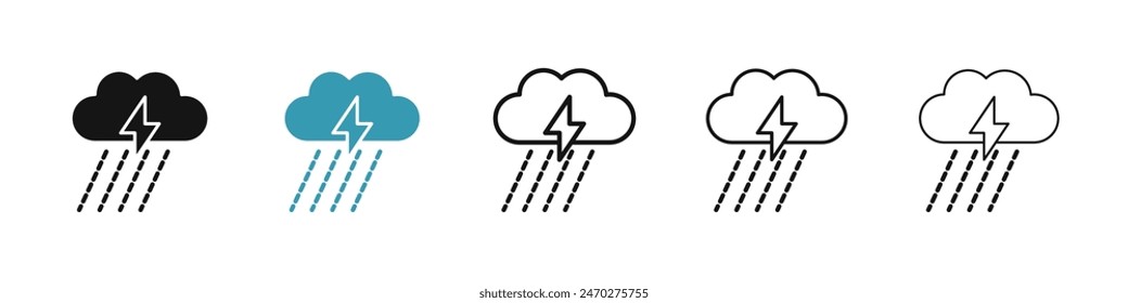 Thunderstorm line icon set. lightning thunder vector icon. cloud with thunderbolt sign for UI designs.