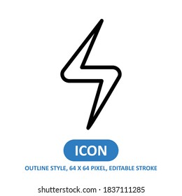 Thunderstorm line style vector icon on white background. weather vector illustration. Editable Stroke. 64 x 64 pixels. Simple modern design.