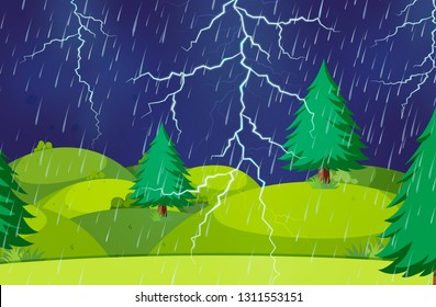 A thunderstorm nature scene illustration