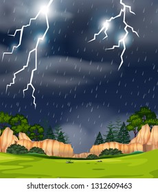 A thunderstorm in nature scene illustration