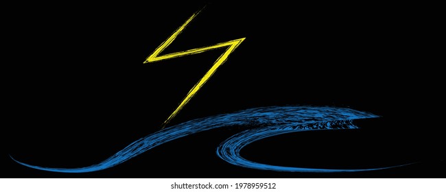 Thunderstorm on the sea . Wave and Thunder bolt lighting flash logo . Electric power design element . Vector illustration.