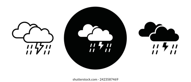 Thunderstorm outline icon collection or set. Thunderstorm Thin vector line art