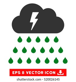 Thunderstorm Rain Cloud EPS vector pictograph. Illustration style is flat iconic bicolor green and gray symbol on white background.
