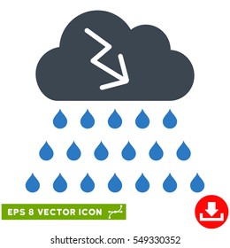 Thunderstorm Rain Cloud EPS vector icon. Illustration style is flat iconic bicolor smooth blue symbol on white background.