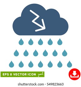 Thunderstorm Rain Cloud EPS vector icon. Illustration style is flat iconic bicolor cyan and blue symbol on white background.