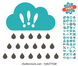 Thunderstorm Rain Cloud icon with bonus options clip art. Vector illustration style is flat iconic grey and cyan symbols on white background.