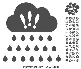 Thunderstorm Rain Cloud icon with bonus settings symbols. Vector illustration style is flat iconic gray symbols on white background.