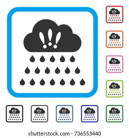 Thunderstorm Rain Cloud icon. Flat grey iconic symbol inside a light blue rounded square. Black, gray, green, blue, red, orange color variants of Thunderstorm Rain Cloud vector.