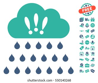 Thunderstorm Rain Cloud icon with free bonus pictograph collection. Vector illustration style is flat iconic symbols, cobalt and cyan colors, white background.