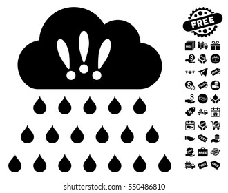 Thunderstorm Rain Cloud icon with free bonus pictures. Vector illustration style is flat iconic symbols, black color, white background.