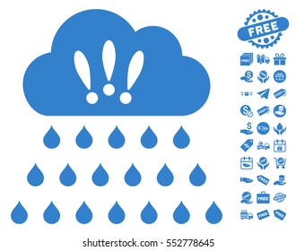 Thunderstorm Rain Cloud icon with free bonus symbols. Vector illustration style is flat iconic symbols, cobalt color, white background.