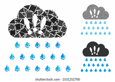 Thunderstorm rain cloud mosaic of ragged items in various sizes and color tints, based on thunderstorm rain cloud icon. Vector ragged dots are grouped into collage.