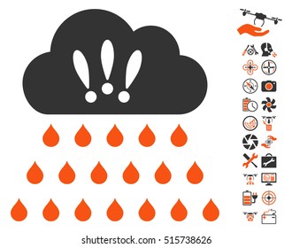 Thunderstorm Rain Cloud pictograph with bonus flying drone tools icon set. Vector illustration style is flat iconic symbols on white background.