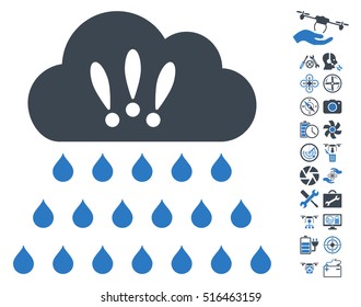 Thunderstorm Rain Cloud pictograph with bonus airdrone tools pictures. Vector illustration style is flat iconic smooth blue symbols on white background.