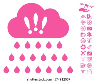 Thunderstorm Rain Cloud pictograph with bonus airdrone tools pictures. Vector illustration style is flat iconic symbols on white background.