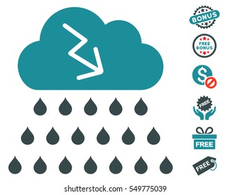 Thunderstorm Rain Cloud pictograph with free bonus images. Vector illustration style is flat iconic symbols, soft blue colors, white background.