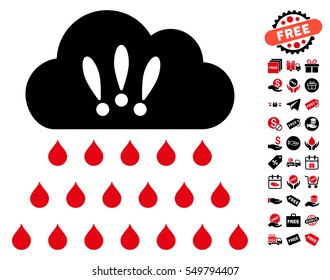Thunderstorm Rain Cloud pictograph with free bonus symbols. Vector illustration style is flat iconic symbols, intensive red and black colors, white background.