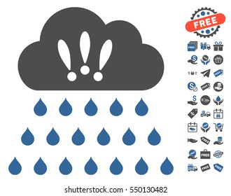 Thunderstorm Rain Cloud pictograph with free bonus pictograph collection. Vector illustration style is flat iconic symbols, cobalt and gray colors, white background.