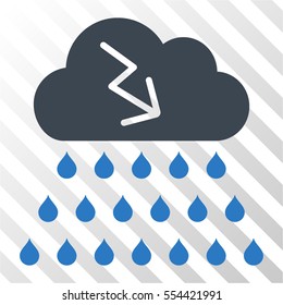 Thunderstorm Rain Cloud vector pictogram. Illustration style is flat iconic bicolor smooth blue symbol on a hatch transparent background.