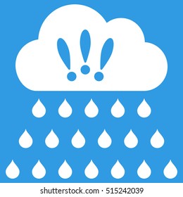 Thunderstorm Rain Cloud vector pictograph. Style is flat graphic symbol, white color, blue background.