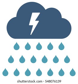 Thunderstorm Rain Cloud vector pictograph. Style is flat graphic bicolor symbol, cyan and blue colors, white background.