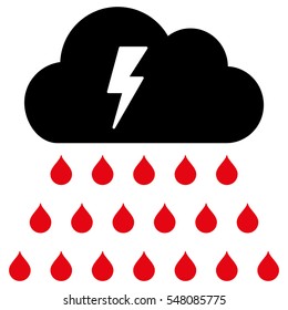 Thunderstorm Rain Cloud vector pictograph. Style is flat graphic bicolor symbol, intensive red and black colors, white background.