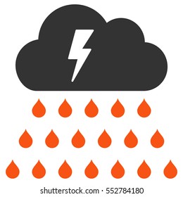 Thunderstorm Rain Cloud vector pictograph. Style is flat graphic bicolor symbol, orange and gray colors, white background.