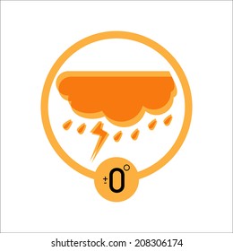 Thunderstorm with rain and display for temperature. Vector Illustration