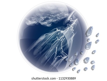 thunderstorm and rain drops isolated on white background