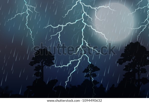 雷雨と雨の夜のイラスト のベクター画像素材 ロイヤリティフリー