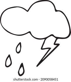 Thunderstorm, raindrops, clouds, overcast, hand-drawn, Hand-drawn doodles illustration,
Line art