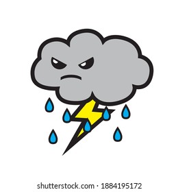 thunderstorm and rainy cloud icon design. cartoon cute thunderstorm cloud and rain.