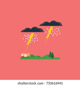 Thunderstorm scene with rain and thunder over house vector image in red background