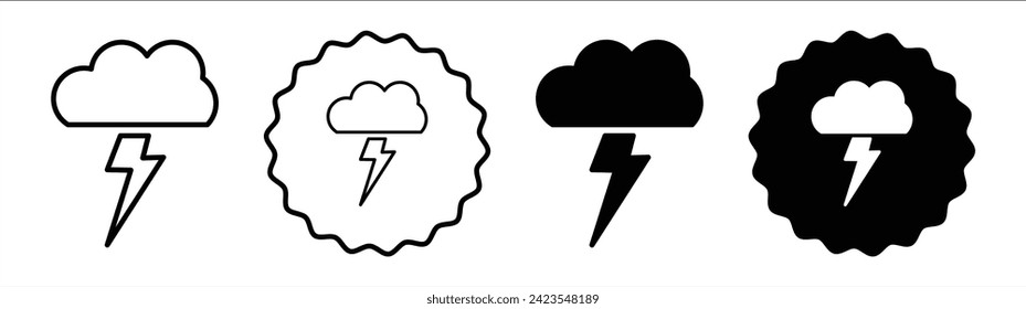 Thunderstorm set in black and white color. Thunderstorm simple flat icon vector