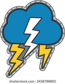 Thunderstorm sticker. Colorful cloud and lightning patch