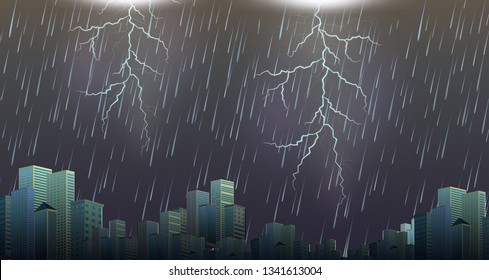 A thunderstorm storm urban scene illustration