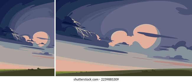 Thunderstorm at sunset. Nature landscape in different formats.