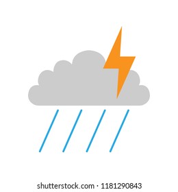THUNDERSTORM symbol. CLOUD, LIGHTNING and RAIN. Weather forecast icon. Vector.